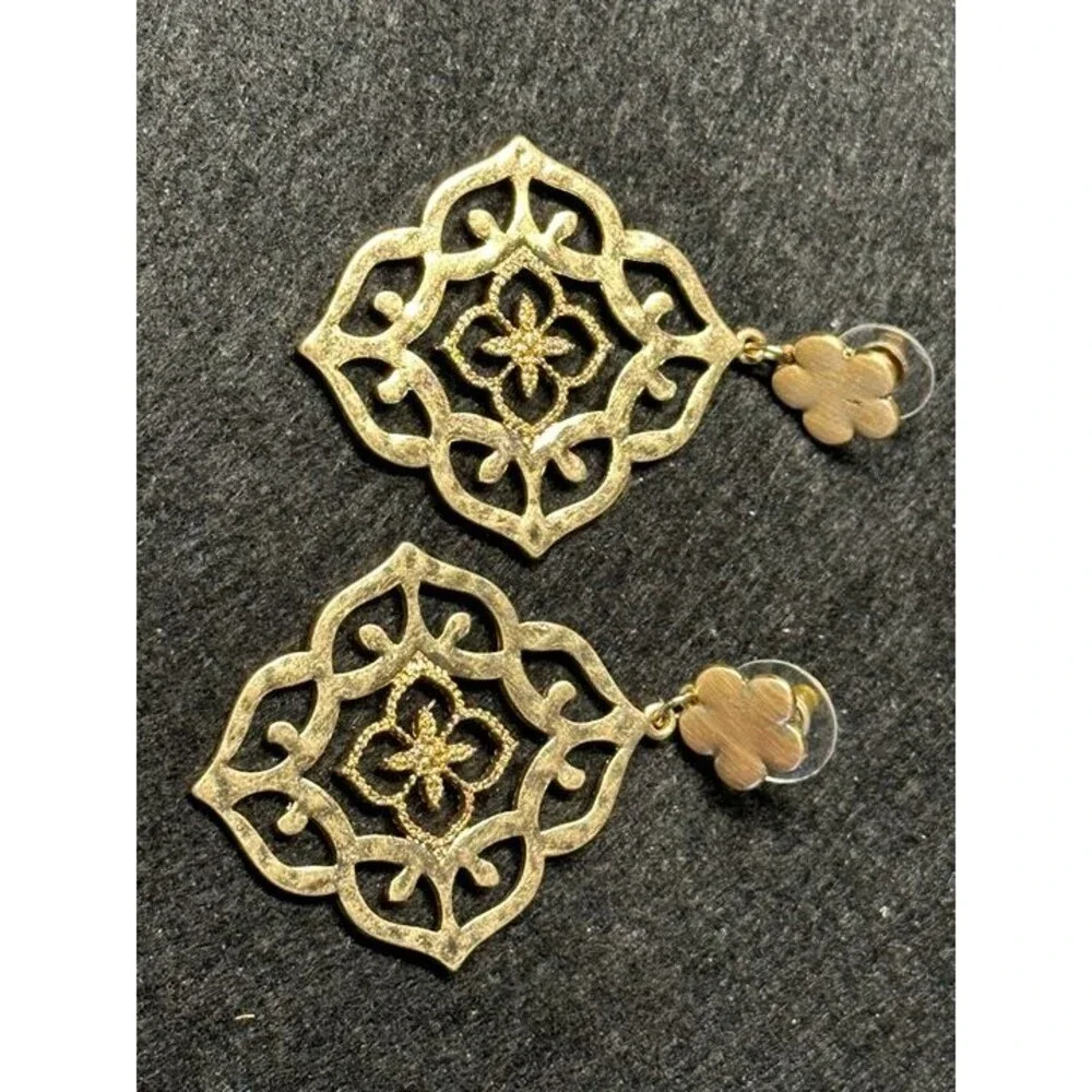 Gold Tone Moroccan Filigree Dangle Earrings Boho Statement Flower Style New